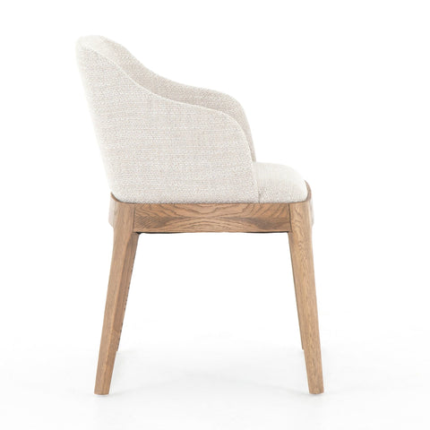 Foster Dining Chair white performance fabric honey brown solid oak legs transitional style front view