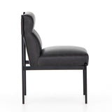 Toli Dining Chair black top grain leather seat smoke black iron frame modern design side view