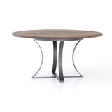 Alex Dining Table brown reclaimed wood round top black metal base modern 