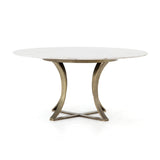 Alex Dining Table white marble round top brass base modern glam