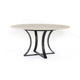 Alex Dining Table solid travertine round top black metal base modern large