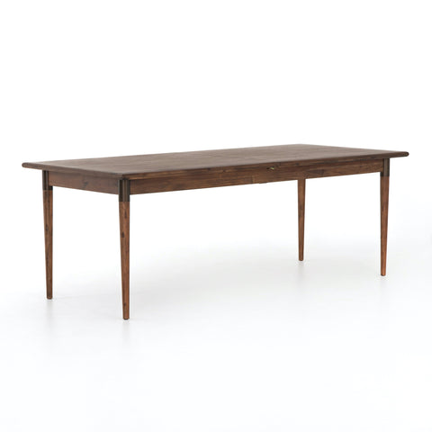 Picabo Extension Dining Table 84"-104" veneer top/legs iron details walnut brown finish