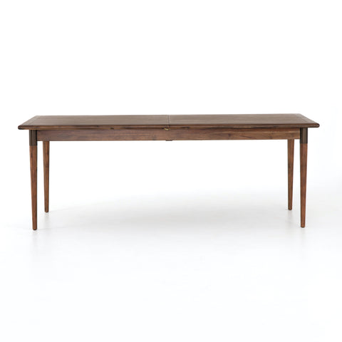 Picabo Extension Dining Table 84"-104" veneer top/legs iron details walnut brown finish