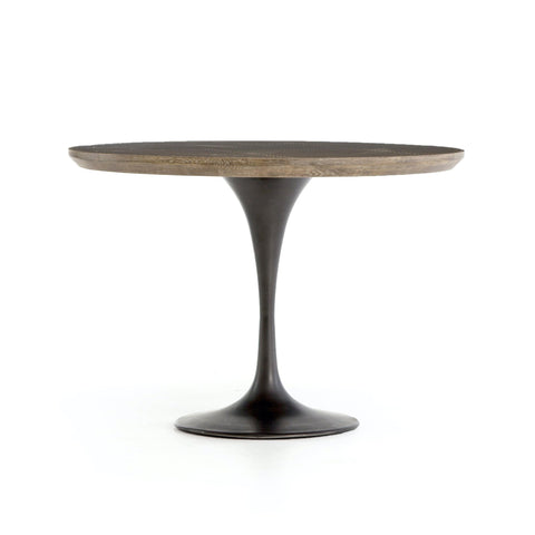 Peyton Dining Table tulip table cast iron base Brass Clad English Oak Bluestone Marble