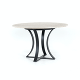 Alex Dining Table solid travertine round top black metal base modern