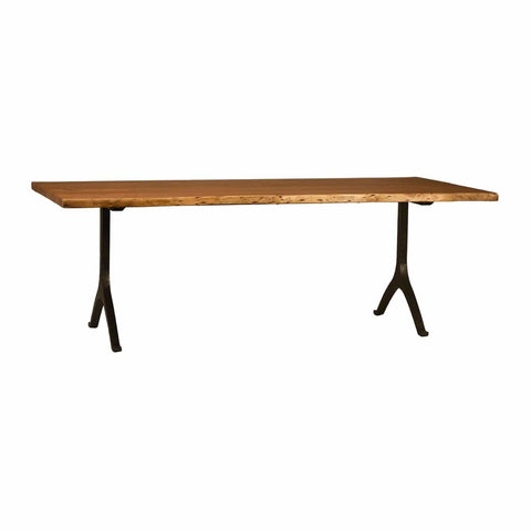 Victor Dining Table brown acacia wood top black iron legs live edge