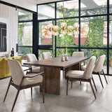 Welch Dining Table mocha brown alder veneer grey iron cross design modern piece staged view