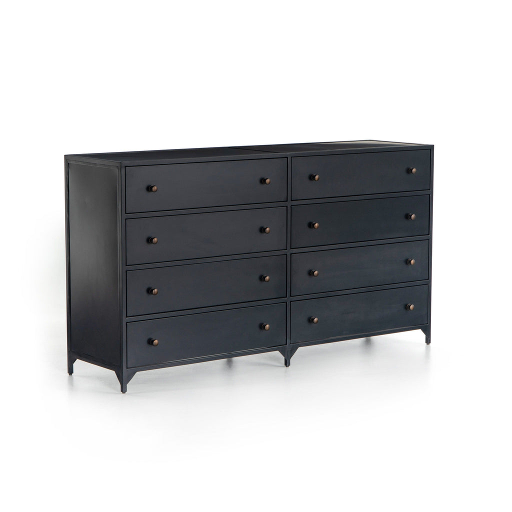 Hartford 8 drawer dresser in black and gold accents made from iron