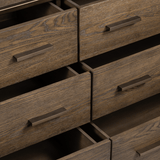 Magdalene Dresser oak veneer brass iron accents Scandinavian design natural look angled view