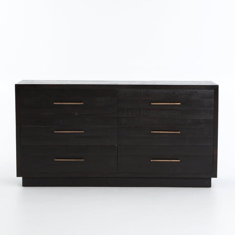 Stark black acacia wood brass six drawer dresser