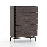 Wesley Dresser in Grey and Rustic Brass Angled Sideview All Drawers Opened