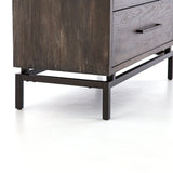 Wesley Dresser in Grey and Rustic Brass Wood Grain and Iron Feet Detail