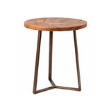 Puzzle End Table round teak wood top brass metal frame