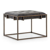 Royce black leather brass iron end table modern