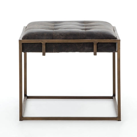 Royce black leather brass iron end table modern