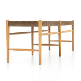 Parma Bench mocha brown top grain leather light brown oak wood frame handwoven