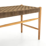 Parma Bench mocha brown top grain leather light brown oak wood frame handwoven