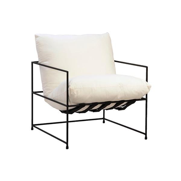 Avaz Chair white cotton linen blend upholstery black metal frame