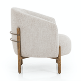 Sorela Chair sand ivory polyester cotton blend brown oak wood frame bronze iron back side