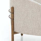 Sorela Chair sand ivory polyester cotton blend brown oak wood frame bronze iron back angled