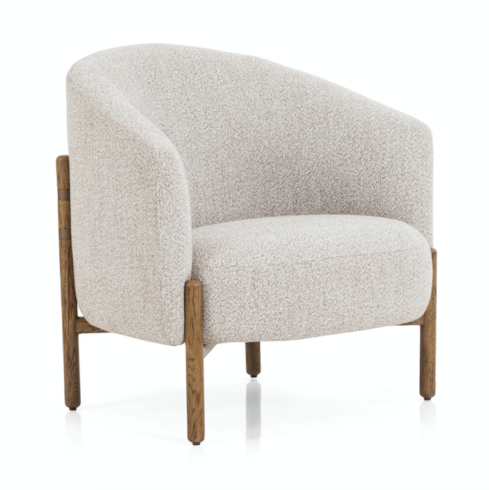 Sorela Chair sand ivory polyester cotton blend brown oak wood frame bronze iron back