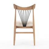 Granger Dining Chair bowed oak wood brown frame black iron back ivory upholstery seat back