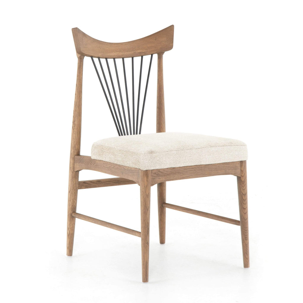 Granger Dining Chair bowed oak wood brown frame black iron back ivory upholstery seat