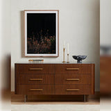 Faydon Dresser solid oak dresser smoked brown iron gunmetal grey legs bluestone marble top rustic style staged