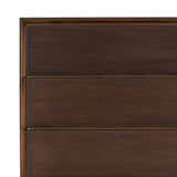 Pendent 5 Drawer Dresser chesnut brown walnut wood stainless steel gold accents modern design front view