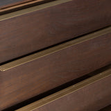 Pendent 5 Drawer Dresser chesnut brown walnut wood stainless steel gold accents modern design top view