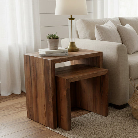 Cintra End Table natural reclaimed teak wood brown finish modern