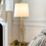 Fitz Table Lamp gold metal frame white linen shade staged