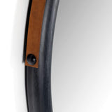 Kaia Mirror poplar wood black leather strap brown iron gunmetal black accent view