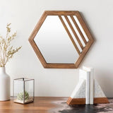 Riad Mirror trendy brown wood frame hexagon wall product staged