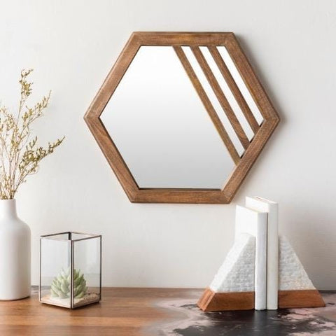 Riad Mirror trendy brown wood frame hexagon wall product