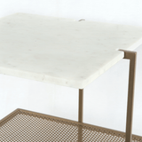 Verlean Nightstand top white sqaure marble top brass holed shelf iron brass base modern sustainable furniture