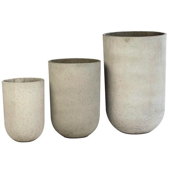 Cliff Planters light grey concrete pots with polished inside trendy outdoor garden accents