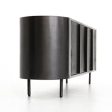 Lars Sideboard perforated gunmetal grey iron frame white marble inlay rounded edges side