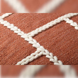 rust wool cover braided ivory pattern 18"x18"  close view