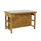 Arlington Kitchen Island brown Reclaimed Wood White Marble top black Iron accents