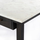 Kaitlyn Kitchen Island black wood white marblKaitlyn Kitchen Island made of black wood and white marble with brass accents