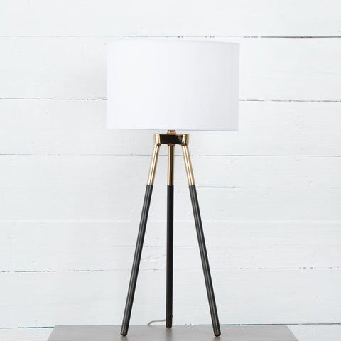 Dayne pyramid table lamp brass gunmetal white shade