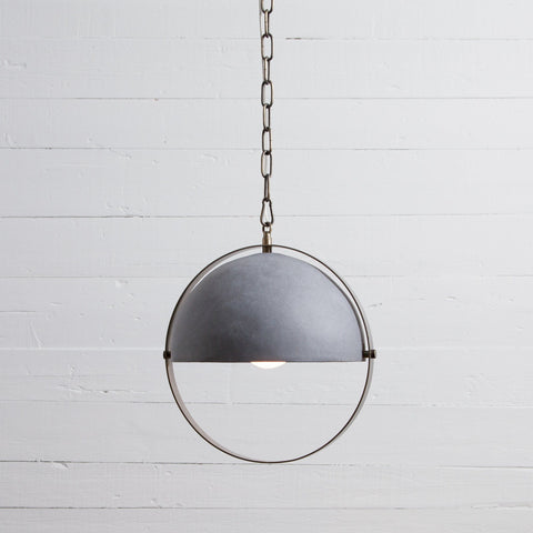 Garrick Pendant concrete shade circular brass ring metal chain