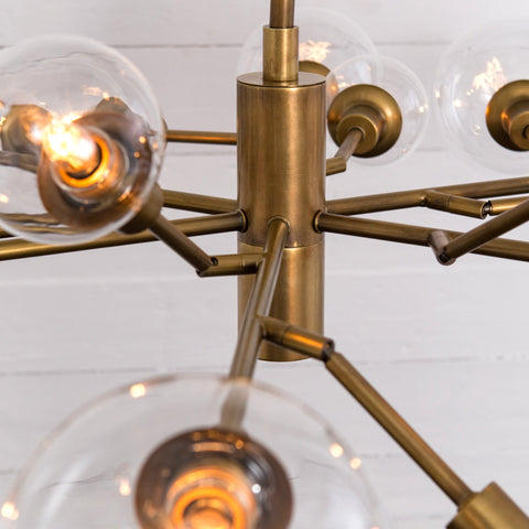penelope chandelier matte brass sculptural midcentury iron glass