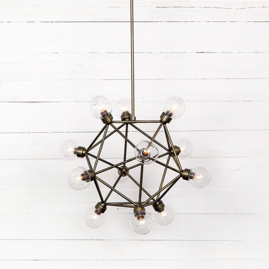 scarlett chandelier atom shape glass iron brass