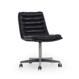 Draper Desk Chair made of stainless steel and Top Grain Leather in charcoal black