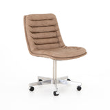 Draper Desk Chair made of stainless steel and Top Grain Leather in coffee brown