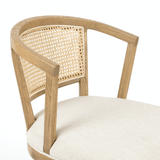 Juliet Office Chair light brown nettlewood natural cane backing upholstered seat iron frame angled view