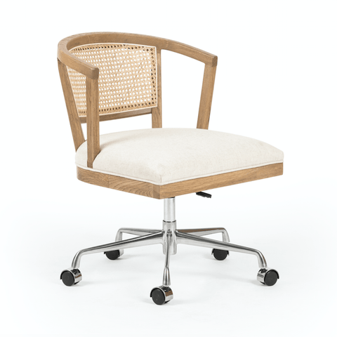 Juliet Office Chair light brown nettlewood natural cane backing upholstered seat iron frame main view