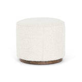 Memphis Ottoman circular ivory polyester seat brown parawood brown base front view